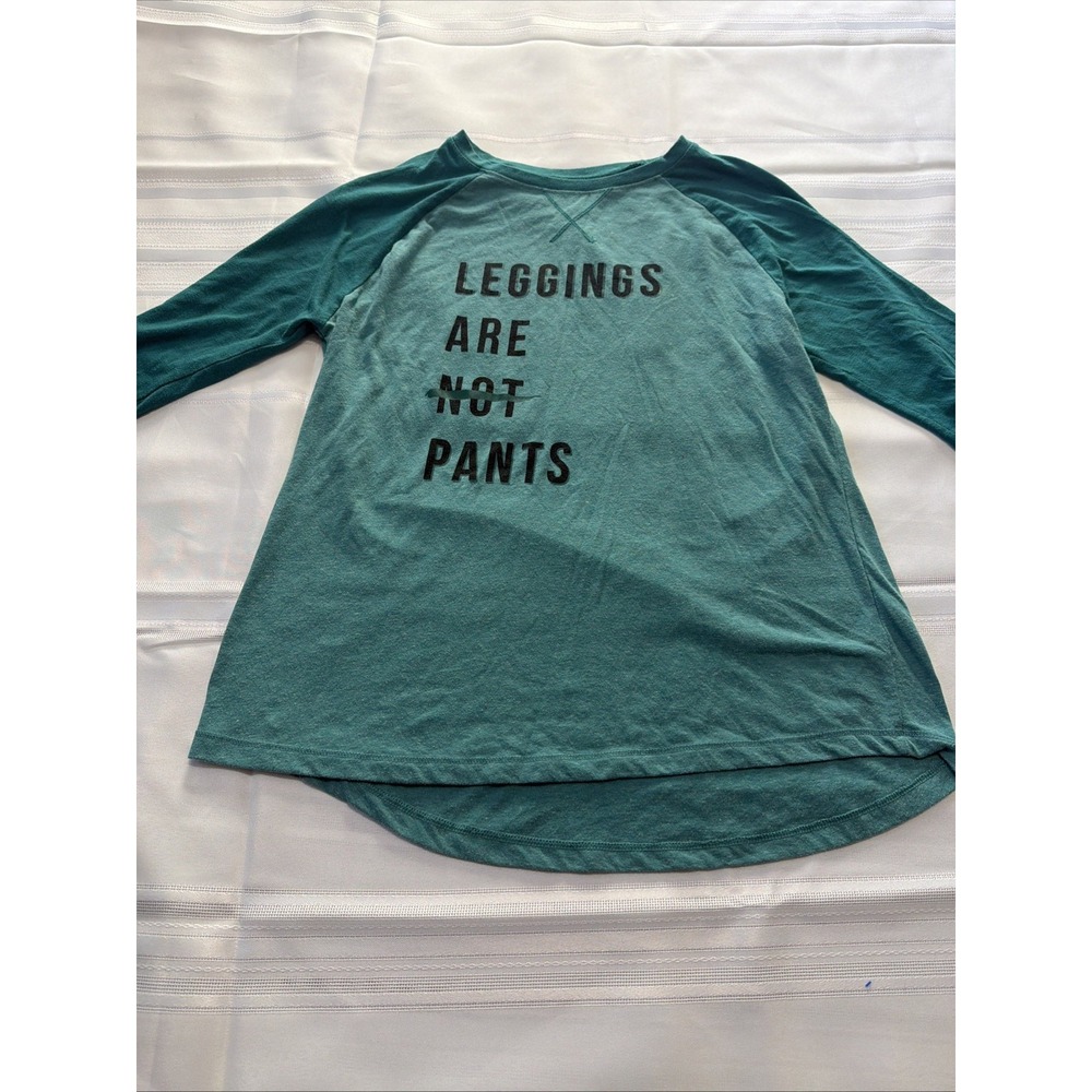 Athletic Works Girls Leggings Are Not Pants Raglan Tee Blue L 12-14 Long Sleeve